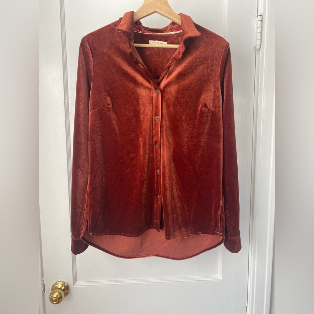 Size XS skies are blue button down velour blouse